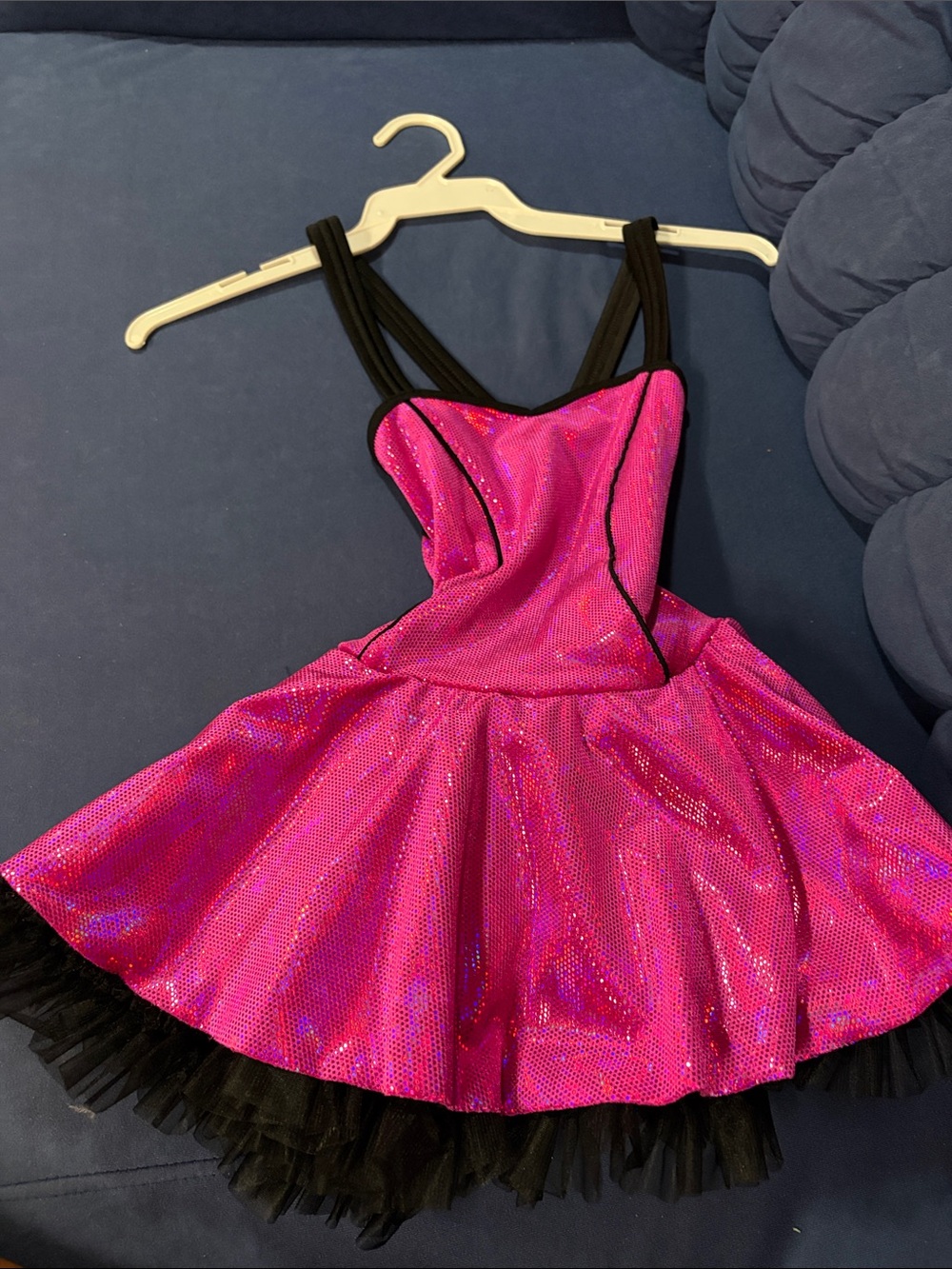 Sparkling Pink Dance Costume Dress with Black Trim-Curtain calls